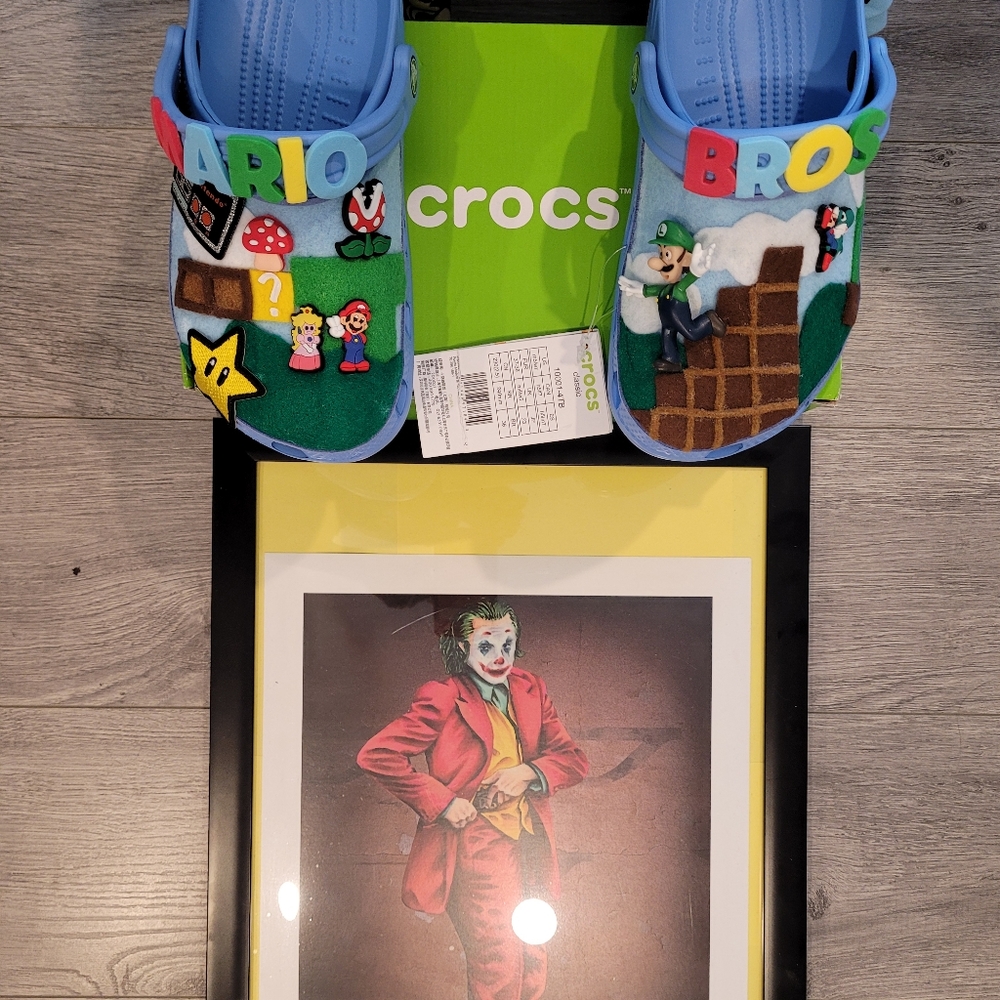 1 of 1 SuperMario Bros 'Luigi' Custom Crocs w Free Super Mario Shirt!